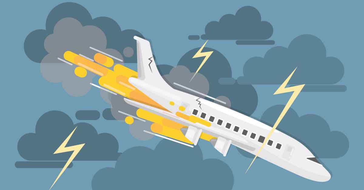 airplane crash clouds dangerous catastrophy with flame 한국 비행기 사고 역사: 7대 주요 사건과 그 교훈