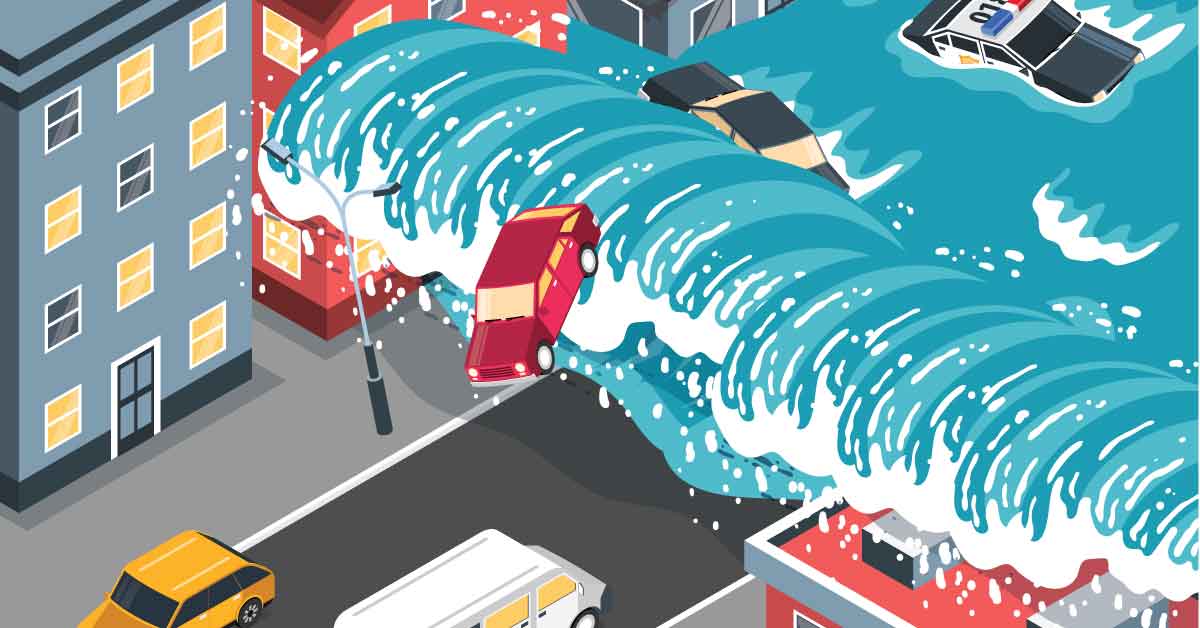 natural disaster tsunami hitting city with view flooded streets isometric vector illustration 내가 본 미래, 예언 목록: 당신이 알아야 할 5가지 비밀